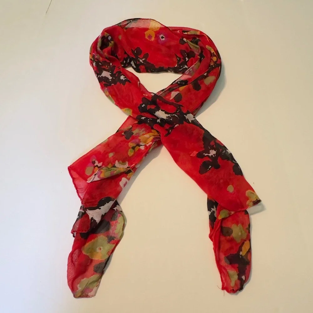 Unbranded Red Floral Viscose Lightweight Rectangular Scarf Boho Accessory